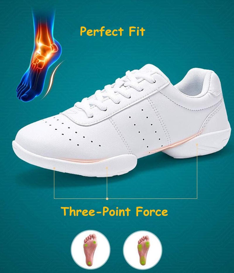DADAWEN Adult & Youth White Cheerleading Shoes Sport Training Tennis Sneakers Competition Cheer Shoes White US Size 5//EU Size 36 - Image 3